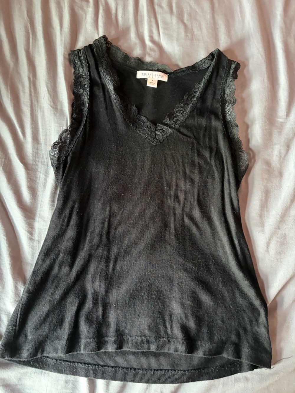White House Black Market Black Lace-Trim V-Neck Tank Top